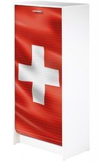 Meuble à chaussures blanc rideau drapeau suisse 21 paires Shoot 58 cm