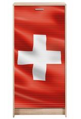 Meuble à chaussures chêne naturel rideau drapeau suisse 21 paires Shoot 58 cm