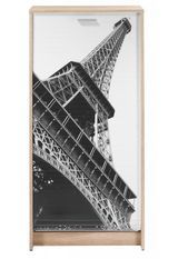 Meuble à chaussures chêne naturel rideau Tour Eiffel 21 paires Shoot 58 cm