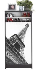Meuble à chaussures noir rideau tour Eiffel 21 paires Shoot 58 cm