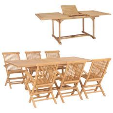 Meuble à dîner d'extérieur 7 pcs 150-200x100x75 cm Teck massif