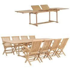 Meuble à dîner de jardin 9 pcs 180-280x100x75 cm Teck massif