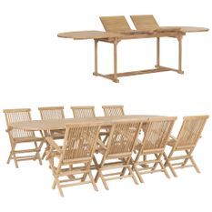 Meuble à dîner de jardin 9 pcs 180-280x100x75 cm Teck massif