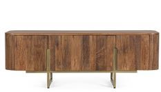 Meuble bas de rangement 4 portes VILAS 140 cm – Bois de manguier & pieds acier doré mat