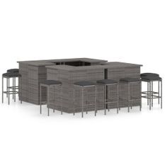 Meuble de bar de jardin 16 pcs et coussins Résine tressée Gris