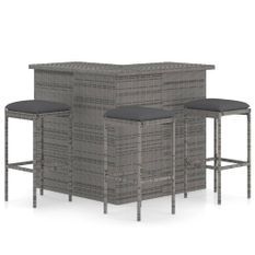 Meuble de bar de jardin 4 pcs avec coussins Résine tressée Gris