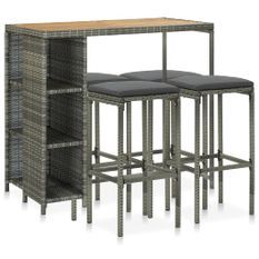 Meuble de bar de jardin 5 pcs et coussins Résine tressée Gris 3