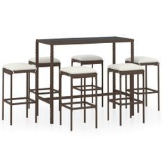 Meuble de bar de jardin 7 pcs et coussins Résine tressée Marron 3