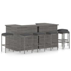 Meuble de bar de jardin 8 pcs avec coussins Résine tressée Gris