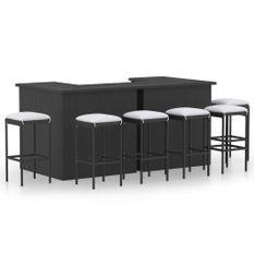 Meuble de bar de jardin 8 pcs avec coussins Résine tressée Noir