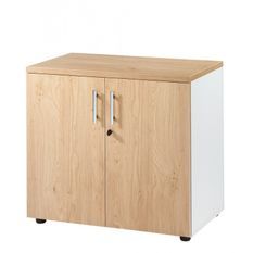 Meuble de rangement bureau HUBLO blanc – Armoire basse 2 portes avec serrure