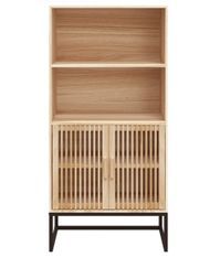 Meuble de rangement haut en bois et métal noir Korenza 60 cm - 2 portes et 2 étagères
