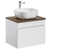 Meuble de salle de bain EMBLEMATIC 60 cm blanc mat avec plan de travail chêne naturel & vasque à poser blanche