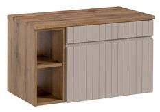 Meuble de salle de bain EMBLEMATIC 80 cm – Façade taupe & bois naturel – Design rainuré