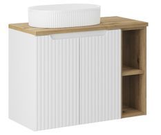 Meuble de salle de bain suspendu 2 portes avec étageres et vasque blanche ovale à poser NOVA 80 cm