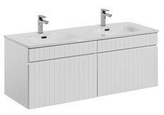 Meuble de salle de bain suspendu EMBLEMATIC 120 cm – Blanc mat – Double vasque encastrée et façades rainurées