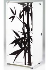 Meuble informatique à rideau blanc imprimé bambous Orga 140 cm