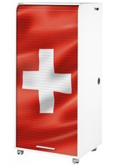 Meuble informatique blanc à rideau drapeau Suisse Orga 140 cm