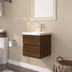 Meuble lavabo avec bassin intégré Chêne brun Bois d'ingénierie