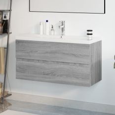 Meuble lavabo avec bassin intégré Sonoma gris Bois d'ingénierie 2