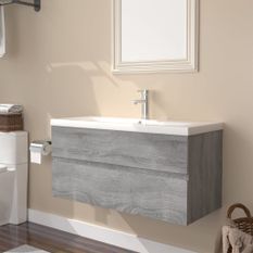 Meuble lavabo avec bassin intégré Sonoma gris Bois d'ingénierie