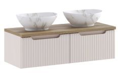 Meuble salle de bain double vasque blanche suspendu NOVA taupe 100 cm avec plan Chêne Casella et vasques PATI