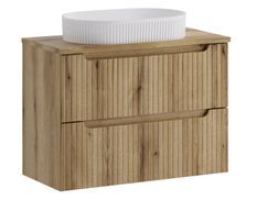 Meuble salle de bain suspendu 2 tiroirs NOVA Chêne naturel 80 cm avec vasque blanche BEYOND – Élégance bois et design contemporain