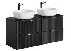 Meuble sous-vasque suspendu 4 tiroirs ADEL 120 cm avec 2 vasques – Design rainuré