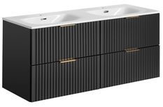 Meuble sous-vasque suspendu 4 tiroirs ADEL 120 cm avec 2 vasques encastrées – Design rainuré