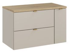 Meuble sous vasque suspendu DALIA Cachemire 80 cm avec meuble cargo coulissant et plan Chêne naturel