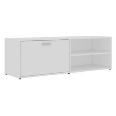 Meuble TV 1 porte 2 niches bois blanc brillant Issero 120 cm