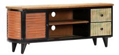 Meuble TV 1 porte 2 tiroirs bois massif recyclé multicolore Titto