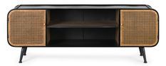 Meuble TV 1 porte bois effet rotin et acier noir Toky 150 cm