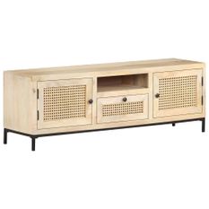 Meuble TV 120x30x40 cm Bois de manguier et canne naturelle 2