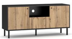 Meuble TV 2 portes 1 tiroir bois clair et noir Pakas 140 cm