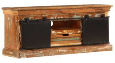 Meuble TV 2 portes 1 tiroir bois massif recyclé et métal noir Bousty