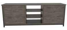 Meuble TV 2 portes 2 étagères acier noir et bois marron gris foncé Klazika 140 cm