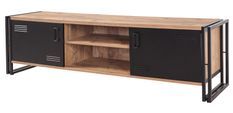 Meuble TV 2 portes 2 niches style industriel bois chêne clair et métal noir Dukita 180 cm