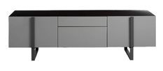 Meuble TV 2 portes 2 tiroirs bois plaqué chêne gris Pina
