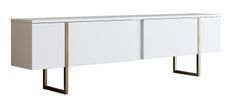 Meuble TV 2 portes battantes en bois blanc avec pieds en acier doré taky 180 cm