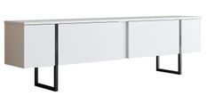 Meuble TV 2 portes battantes en bois blanc avec pieds en acier noir taky 180 cm
