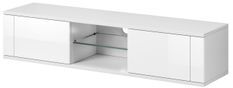 Meuble TV 2 portes blanc et blanc brillant Kozira 140 cm