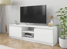 Meuble TV 2 portes bois blanc brillant Conan 120 cm
