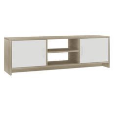 Meuble TV 2 portes bois blanc et chêne clair Maylin 120 cm