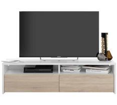 Meuble TV 2 portes bois clair et mélaminé blanc Aliance 130 cm