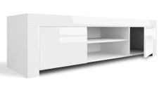 Meuble TV 2 portes bois laqué blanc brillant Ambre L 140 cm