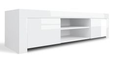 Meuble TV 2 portes bois laqué blanc brillant Ambre L 190 cm
