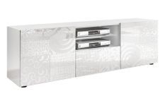 Meuble TV 2 portes bois laqué blanc brillant Zebre L 180 cm