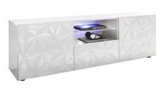 Meuble TV à LED 2 portes bois laqué blanc brillant Pagar L 180 cm
