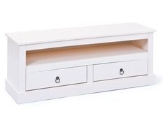 Meuble TV 2 tiroirs 1 niche pin massif blanc Prince 118 cm